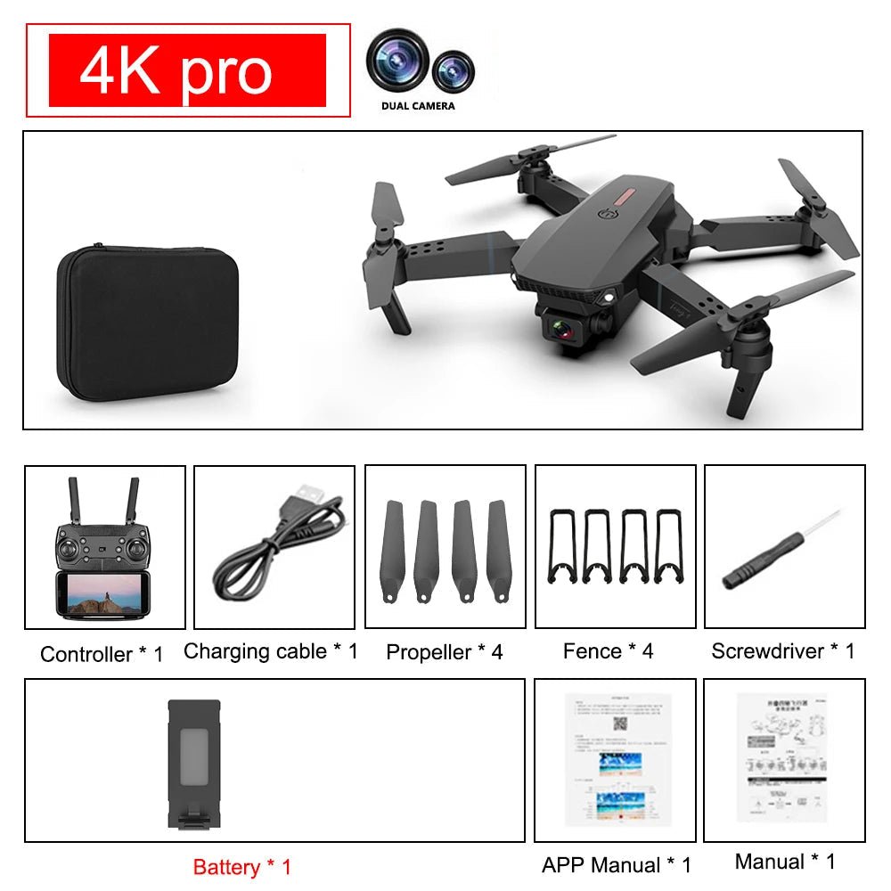 E88 Pro Foldable Quadcopter Drone - WIFI FPV, HD 4K Camera, Altitude Hold - Futures - GizmosFutures - Gizmos4K Pro 1B (173)E88 Pro Foldable Quadcopter Drone - WIFI FPV, HD 4K Camera, Altitude Hold