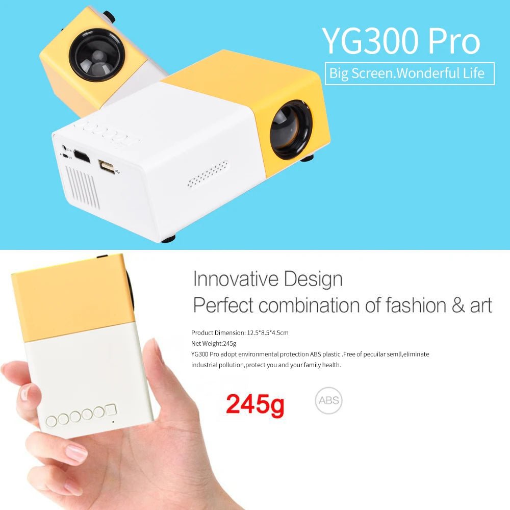 "Mini Projector – 1080P Full HD Support, Portable LED Projector, 4K Video Playback, Multiple Connectivity Options " - Futures - GizmosFutures - GizmosYellow Eu Plug"Mini Projector – 1080P Full HD Support, Portable LED Projector, 4K Video Playback, Multiple Connectivity Options "